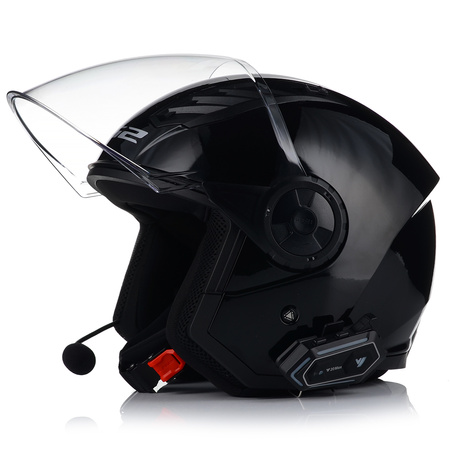 OTWARTY KASK MOTOCYKLOWY LS2 OF616 II CZARNY POŁYSK + INTERKOM  BLUETOOTH 3XL