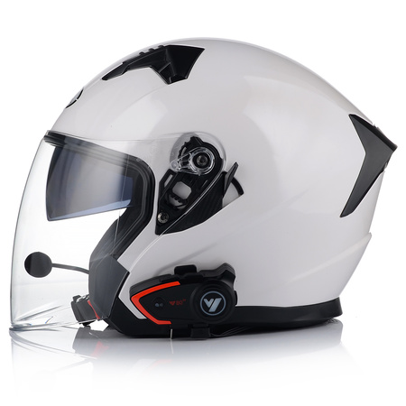 OTWARTY KASK MOTOCYKLOWY BIAŁY POŁYSK SKUTER CHOPPER + BLENDA + INTERKOM