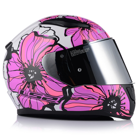 KASK MOTOCYKLOWY LS2 FF353 RAPID II POPPIES DAMSKI RÓŻOWY + LUSTRZANA SZYBA