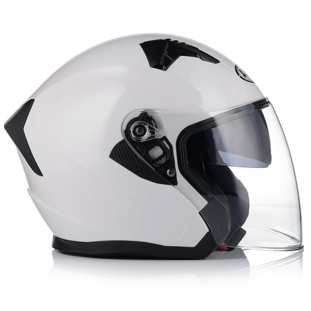 OTWARTY KASK MOTOCYKLOWY BIAŁY POŁYSK SKUTER CHOPPER + BLENDA + INTERKOM
