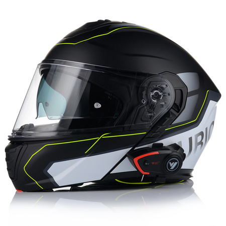 KASK MOTOCYKLOWY VITO FURIO FLUO GREY SZCZĘKOWY + INTERKOM VITO BLUETOOTH 2XL