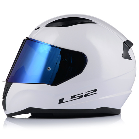 KASK MOTOCYKLOWY LS2 FF353 RAPID II BIAŁY POŁYSK ECE 22.06 + NIEBIESKA SZYBA