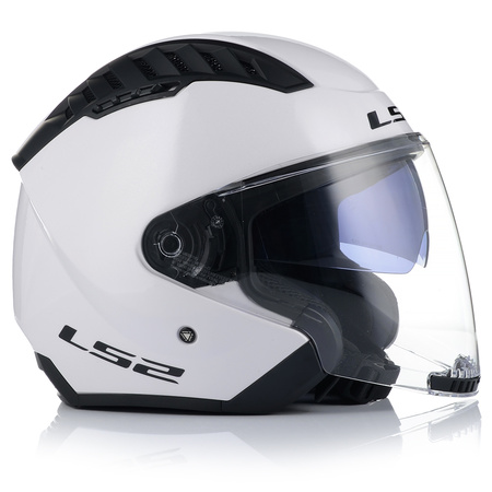 OTWARTY KASK MOTOCYKLOWY LS2 OF600 BIAŁY POŁYSK + INTERKOM BLUETOOTH