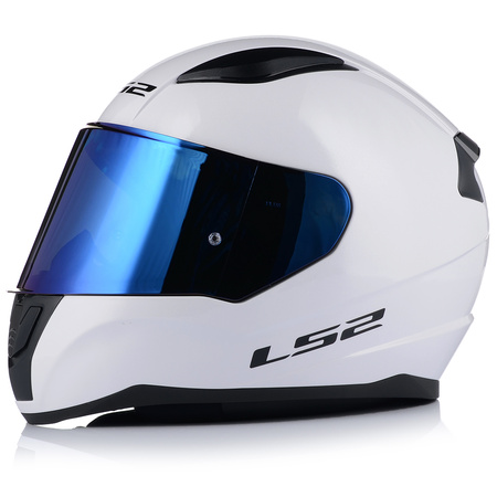 KASK MOTOCYKLOWY LS2 FF353 RAPID II BIAŁY POŁYSK ECE 22.06 + NIEBIESKA SZYBA