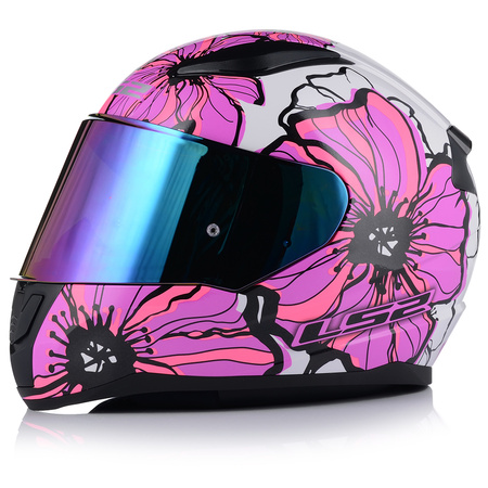 KASK MOTOCYKLOWY LS2 FF353 RAPID II POPPIES DAMSKI RÓŻOWY + TĘCZOWA SZYBA