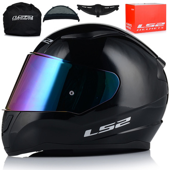KASK MOTOCYKLOWY LS2 FF353 RAPID II CZARNY POŁYSK ECE 22.06 + TĘCZOWA SZYBA