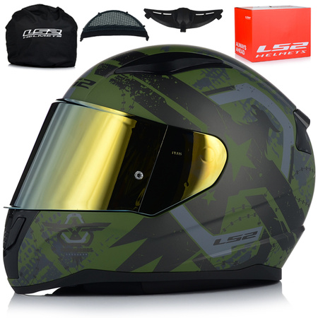 KASK MOTOCYKLOWY LS2 FF353 RAPID II THUNDER BIRDS 22.06 + ZŁOTA SZYBA