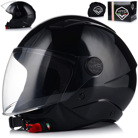 KASK MOTOCYKLOWY OTWARTY | VITO UNO | CZARNY POŁYSK SKUTER CHOPPER ECE 22.06