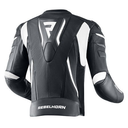 KURTKA MOTOCYKLOWA | REBELHORN FIGHTER BLK/WHT | MĘSKA SKÓRZANA SPORT + GRATIS