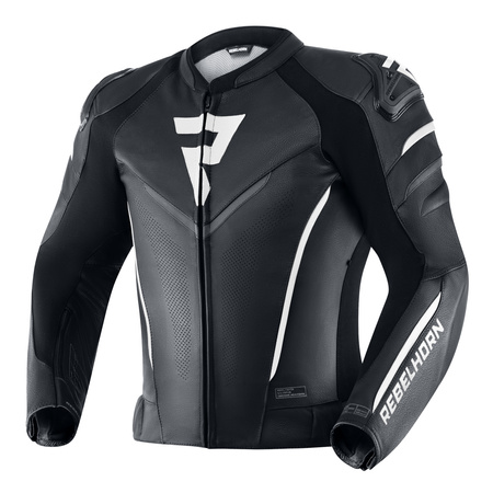 KURTKA MOTOCYKLOWA | REBELHORN FIGHTER BLK/WHT | MĘSKA SKÓRZANA SPORT + GRATIS