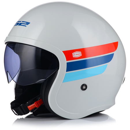 KASK MOTOCYKLOWY LS2 OF599 SPITFIRE RETRO BIAŁY + INTERKOM 1ST BLUETOOTH