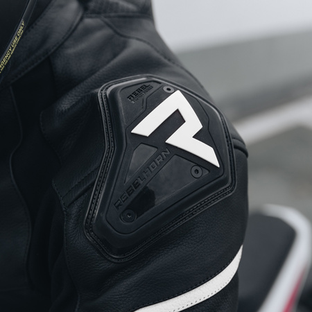 KURTKA MOTOCYKLOWA | REBELHORN FIGHTER BLK/WHT | MĘSKA SKÓRZANA SPORT + GRATIS