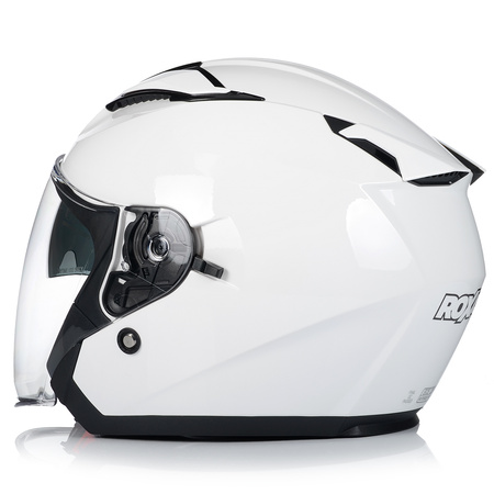 KASK MOTOCYKLOWY OTWARTY BIAŁY POŁYSK SKUTER CHOPPER + BLENDA ECER 22.06