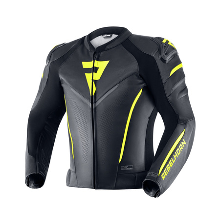 KURTKA MOTOCYKLOWA | REBELHORN FIGHTER FLUO | MĘSKA SKÓRZANA SPORT + GRATIS