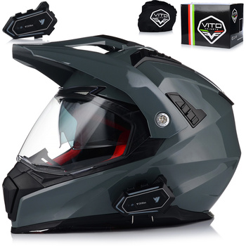 KASK MOTOCYKLOWY VITO MOLINO GREY ENDURO CROSS QUAD ATV + INTERKOM + BLENDA