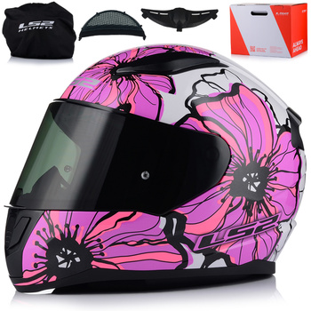 KASK MOTOCYKLOWY LS2 FF353 RAPID II POPPIES DAMSKI RÓŻOWY + CIEMNA SZYBA