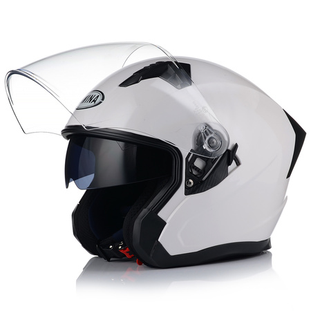 OTWARTY KASK MOTOCYKLOWY BIAŁY POŁYSK SKUTER CHOPPER + BLENDA + INTERKOM