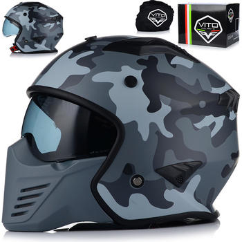 KASK MOTOCYKLOWY | VITO BRUZANO CAMO | OTWARTY + ODPINANA SZCZĘKA + BLENDA