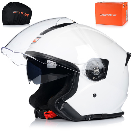 OTWARTY KASK MOTOCYKLOWY BIAŁY ORIGINE PALIO SKUTER CHOPPER + BLENDA 