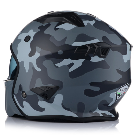 KASK MOTOCYKLOWY OTWARTY VITO BRUZANO ODPINANA SZCZĘKA  + DASZEK + SZYBA