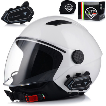 KASK MOTOCYKLOWY OTWARTY VITO UNO BIAŁY POŁYSK SKUTER CHOPPER + INTERKOM