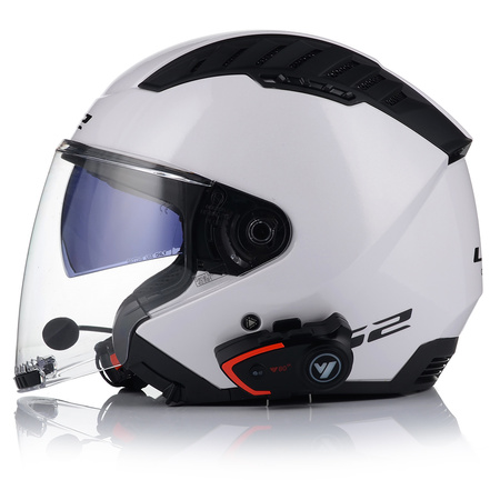 OTWARTY KASK MOTOCYKLOWY LS2 OF600 BIAŁY POŁYSK + INTERKOM BLUETOOTH