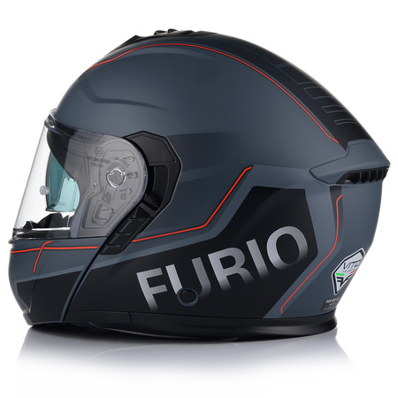 KASK MOTOCYKLOWY VITO FURIO SZARY MAT SZCZĘKOWY + INTERKOM VITO BLUETOOTH
