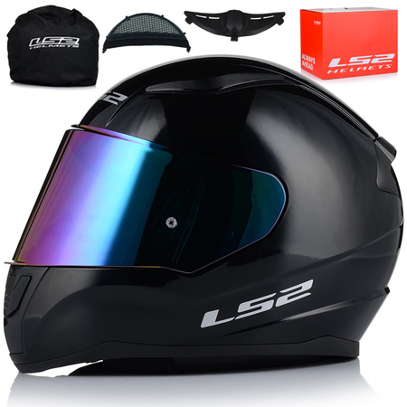 KASK MOTOCYKLOWY LS2 FF353 RAPID II CZARNY POŁYSK ECE 22.06 + TĘCZOWA SZYBA
