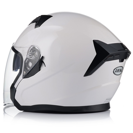 OTWARTY KASK MOTOCYKLOWY BIAŁY POŁYSK SKUTER CHOPPER + BLENDA + INTERKOM