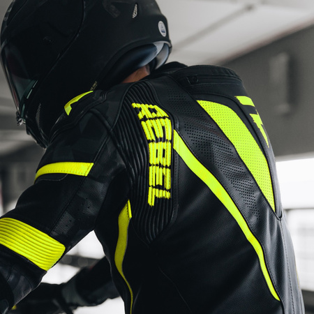 KURTKA MOTOCYKLOWA | REBELHORN REBEL BLK/FLUO | MĘSKA SKÓRZANA GARB + GRATISY