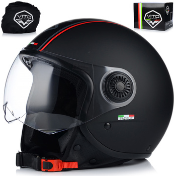 KASK MOTOCYKLOWY OTWARTY | VITO LORETO | CZARNY MAT SKUTER CHOPPER ECE 22.06