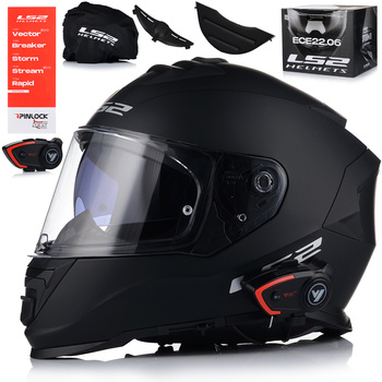 KASK MOTOCYKLOWY LS2 FF800 STORM II CZARNY MATT + INTERKOM VITO BLUETOOTH