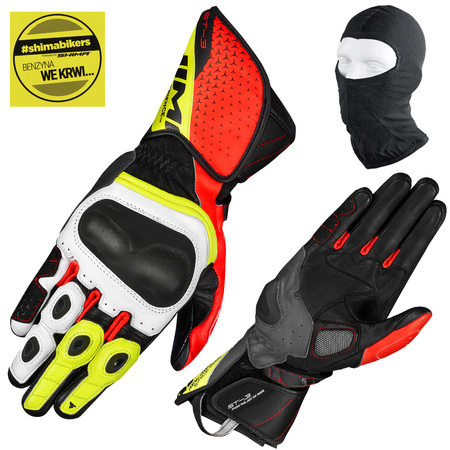 RĘKAWICE MOTOCYKLOWE | SHIMA ST-3 FLUO | DŁUGIE SKÓRZANE SPORTOWE + GRATIS