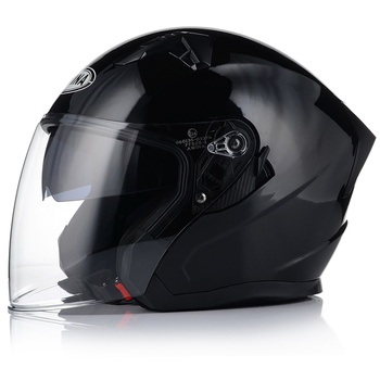 OTWARTY KASK MOTOCYKLOWY CZARNY POŁYSK SKUTER CHOPPER  ECER 22.06 + BLENDA