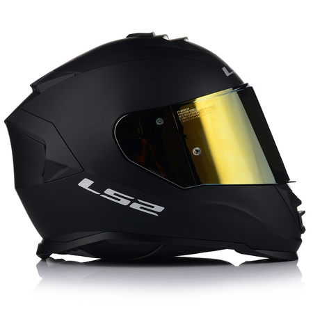 KASK MOTOCYKLOWY LS2 FF800 STORM II CZARNY MATT + ZŁOTA SZYBA LUSTRZANA