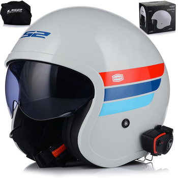 KASK MOTOCYKLOWY LS2 OF599 SPITFIRE RETRO BIAŁY + INTERKOM VITO BLUETOOTH
