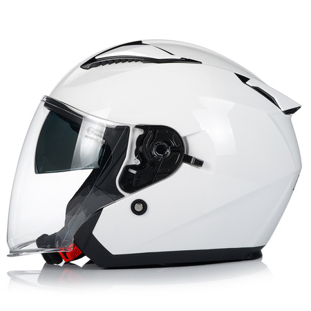 KASK MOTOCYKLOWY OTWARTY BIAŁY POŁYSK SKUTER CHOPPER + BLENDA ECER 22.06