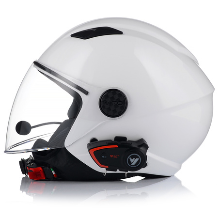 KASK MOTOCYKLOWY OTWARTY VITO UNO BIAŁY POŁYSK SKUTER CHOPPER + INTERKOM