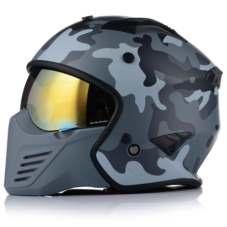 KASK MOTOCYKLOWY OTWARTY | VITO BRUZANO MATT | ODPINANA SZCZĘKA + 2x SZYBA