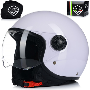 KASK MOTOCYKLOWY OTWARTY | VITO LORETO | BIAŁY POŁYSK SKUTER CHOPPER ECE 22.06