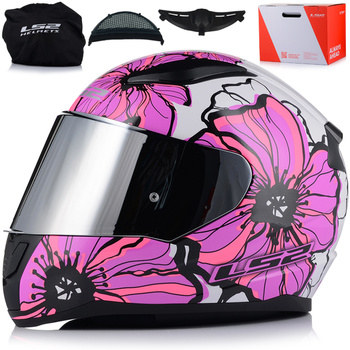 KASK MOTOCYKLOWY LS2 FF353 RAPID II POPPIES DAMSKI RÓŻOWY + LUSTRZANA SZYBA