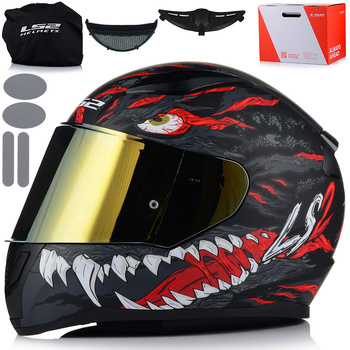 KASK MOTOCYKLOWY LS2 FF353 RAPID II KAIJU 06 + LUSTRZANKA ZŁOTA SZYBA