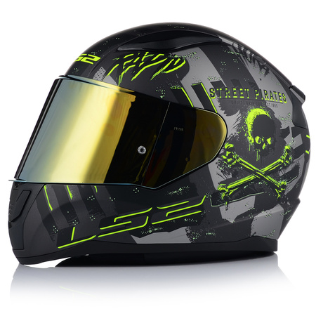 KASK MOTOCYKLOWY LS2 FF353 RAPID II PIRATES ECE 22.06 + ZŁOTA SZYBA