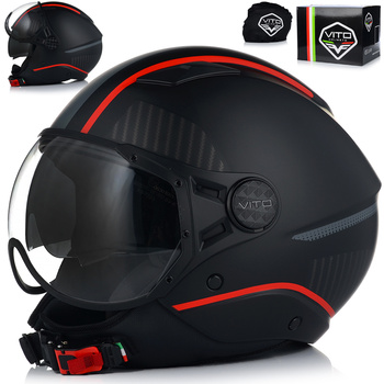 KASK MOTOCYKLOWY OTWARTY VITO LAVORI BLACK/RED XXL