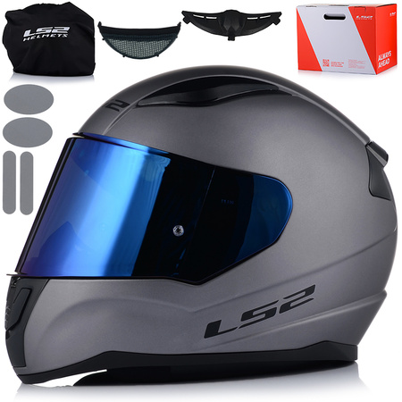 KASK MOTOCYKLOWY LS2 FF353 RAPID II SZARY MAT ECE 22.06 + NIEBIESKA SZYBA