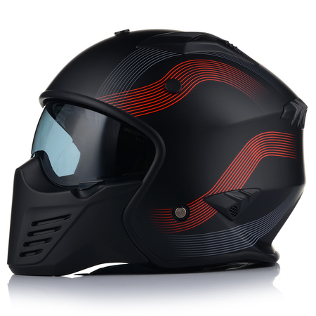 KASK MOTOCYKLOWY | VITO BRUZANO RED | OTWARTY + ODPINANA SZCZĘKA + BLENDA