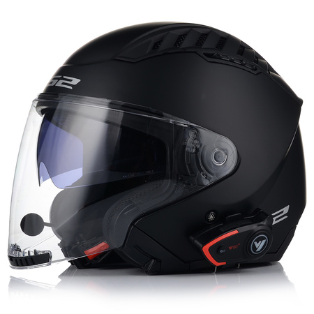 OTWARTY KASK MOTOCYKLOWY LS2 OF600 CZARNY MATT + INTERKOM BLUETOOTH XS