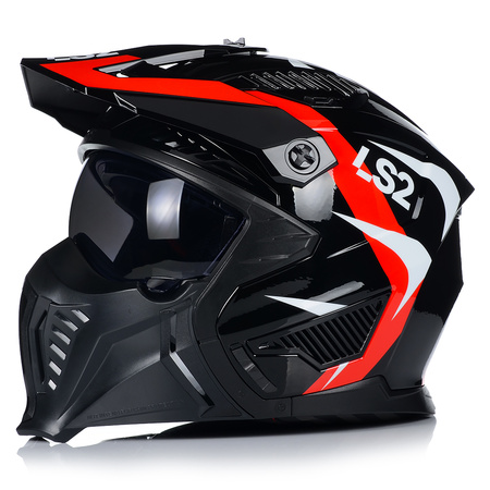 KASK MOTOCYKLOWY 4w1 LS2 OF606 TRIAL ODPINANA SZCZĘKA + DASZEK + 2x SZYBA