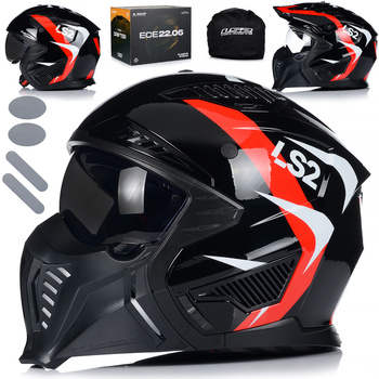KASK MOTOCYKLOWY 4w1 LS2 OF606 TRIAL ODPINANA SZCZĘKA + DASZEK + 2x SZYBA