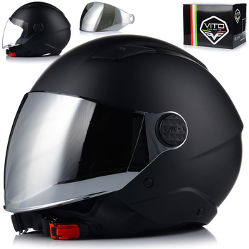 KASK MOTOCYKLOWY OTWARTY VITO UNO CZARNY MATT SKUTER CHOPPER  + 2x SZYBA